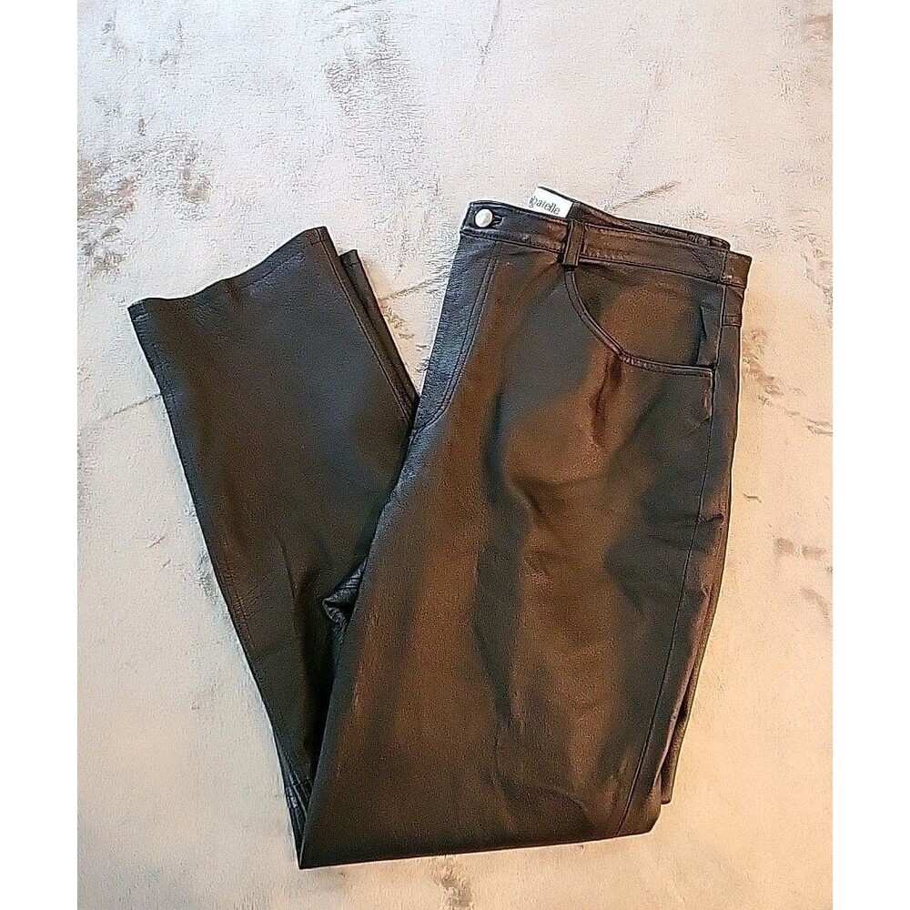VTG Bagatelle High Rise Leather Pants Womens Sz 16 Straight Leg Lined Black Moto - Picture 10 of 11